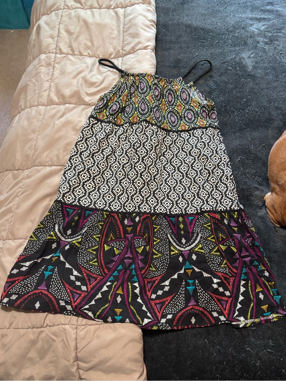 Boho Mixed-Print Spaghetti Strap Dress